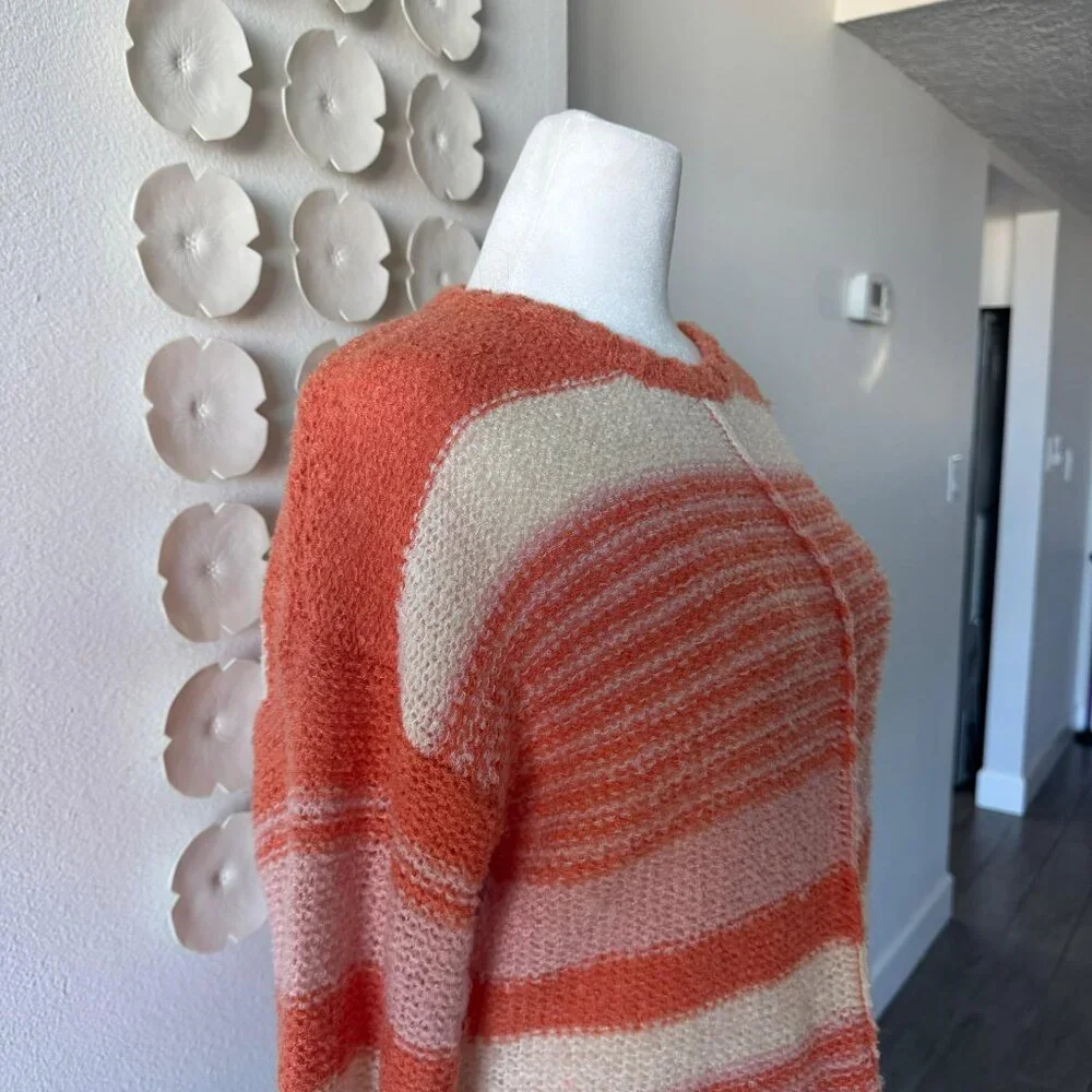 Papermoon Striped Lightweight Knit Sweater – Coral & Cream – Size L - Picture 2 of 6